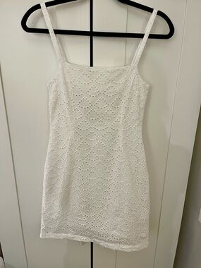 White Eyelet Spaghetti Strap Mini Dress - Size XS / Euro Summer / Minimalist